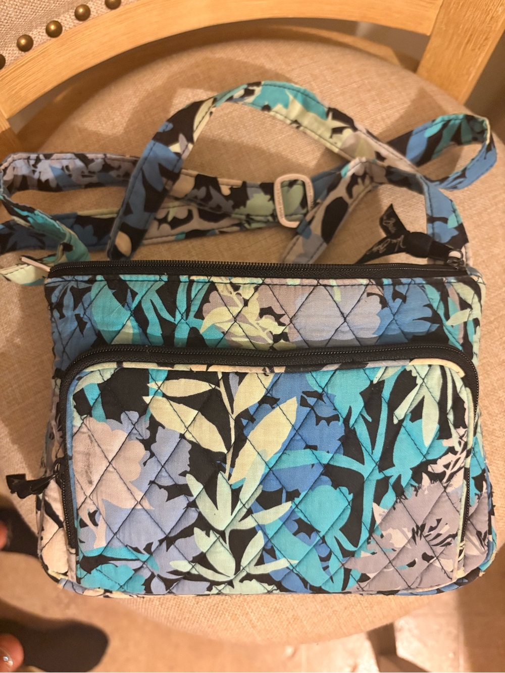 Vera Bradley Quilted Floral Crossbody in Teal, Blue, Black